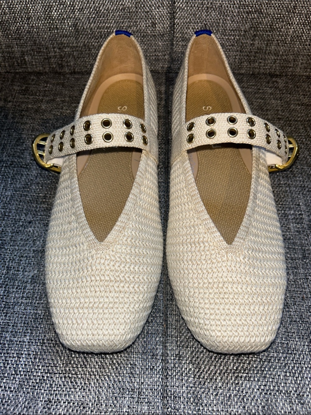 NEW - Rothy's MAX BUCKLE Cream Woven Mary Jane Flats with Grommet Strap - Picture 3 of 8